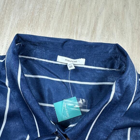 NWT Maurices Stripe Navy White Satin Button Down Satin Blouse Top Plus Size 4X - Picture 8 of 15